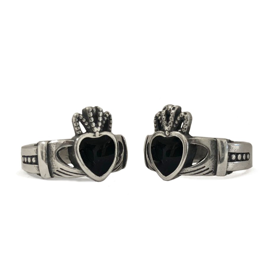 Negozio El Rana | Anello Claddagh Smaltato Grande Nero